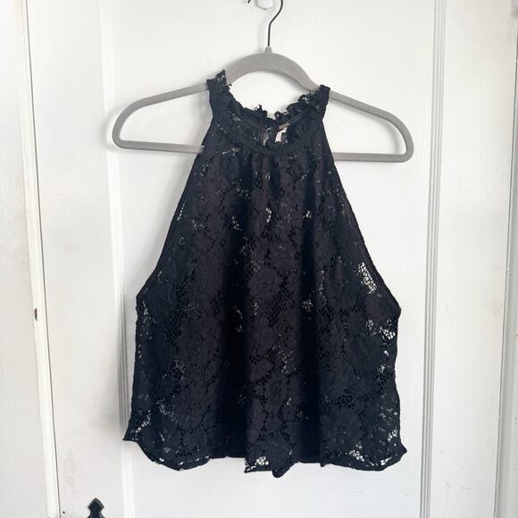 Free People FP Sweet Meadow Dreams Black Lace Halter Top Sheer Size Large L Boho - Picture 2 of 14